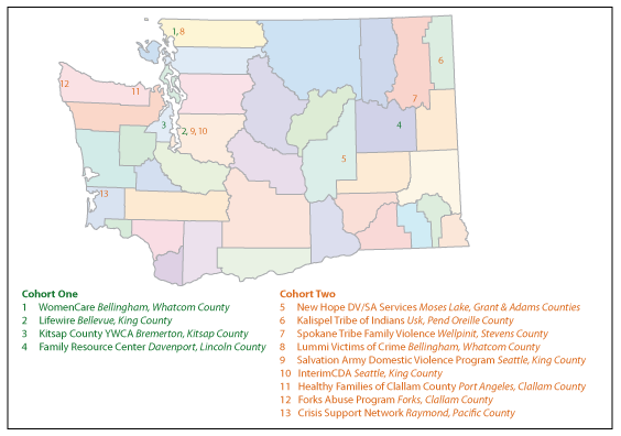 Map of the first two Domestic Violence Housing First cohorts in Washington State.