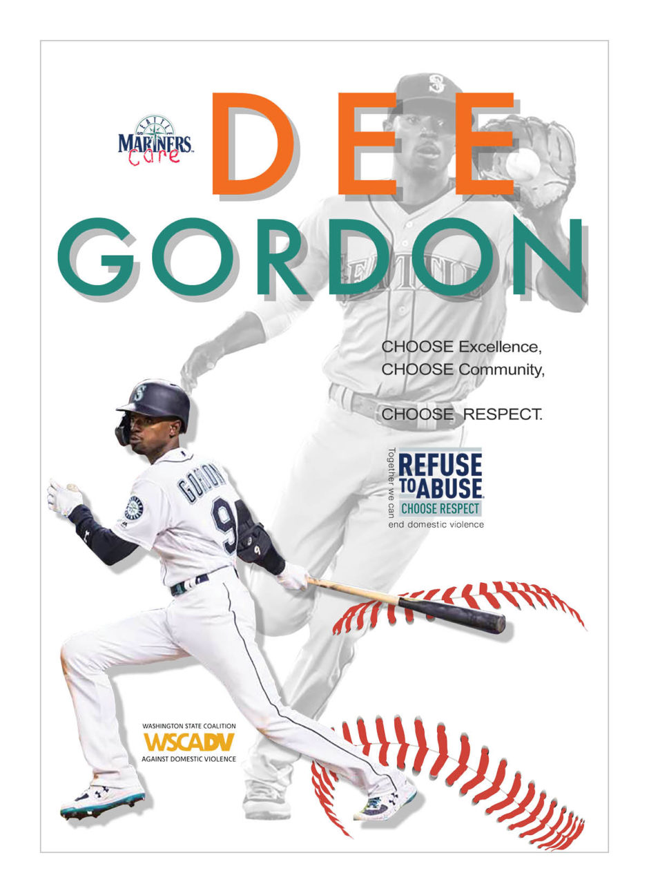 Image of PSA featuring Dee Gordon with text "Choose Excellence, Choose Community, Choose Respect"